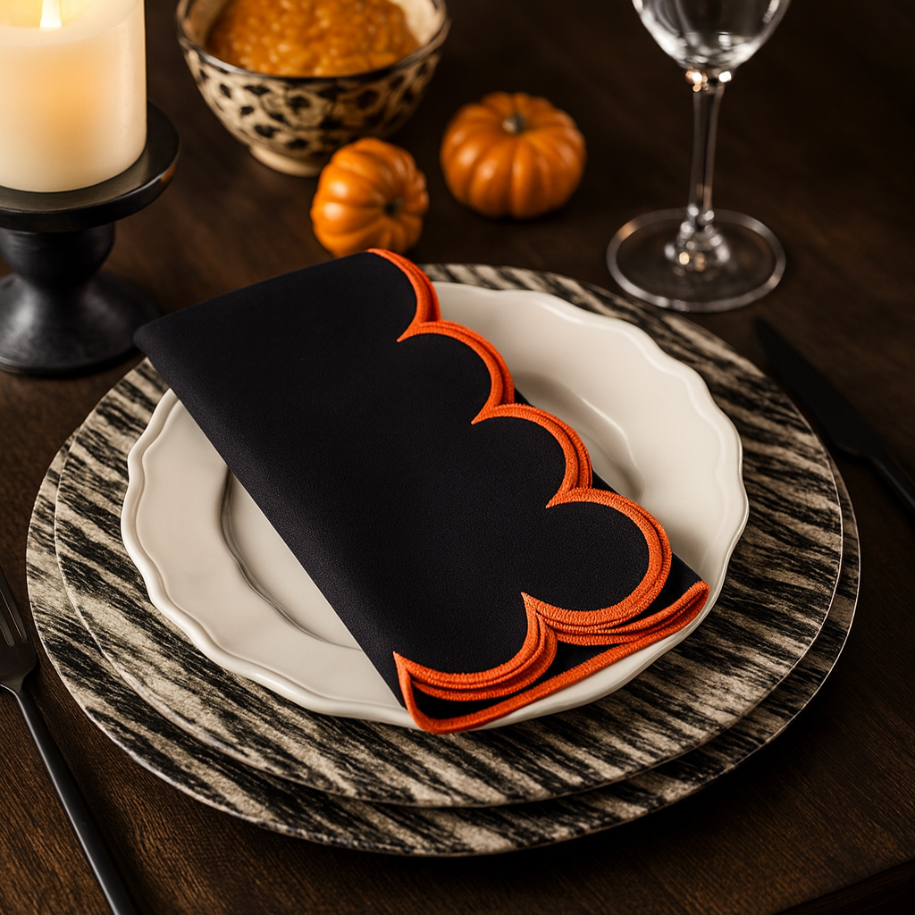 8124 - Orange Scalloped Black Cotton 20" Dinner Napkin