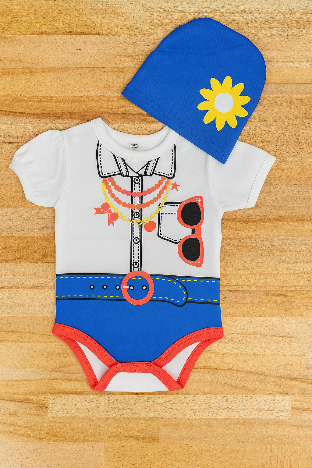 Glam Baby Girl Print Cotton Romper and Hat