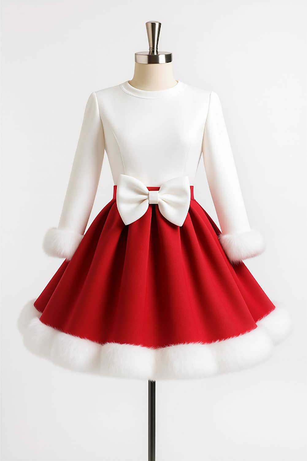 Red Skirt White Top Girls’ Holiday Dress with Bow