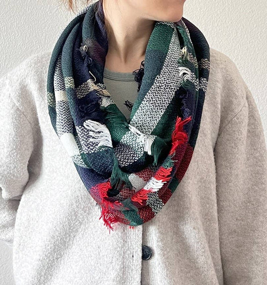 Navy & Green Buffalo Plaid Infinity Scarf