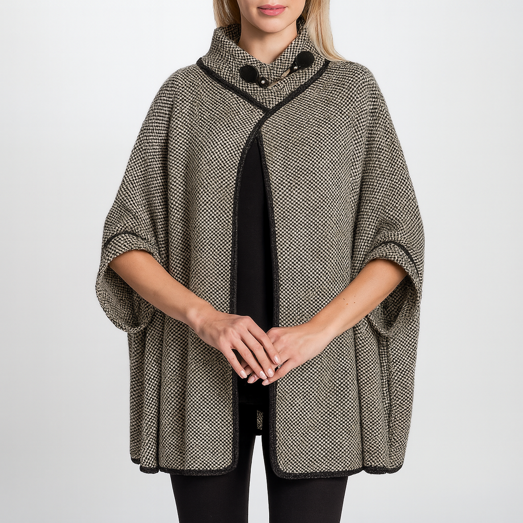 Black Knit Buckle Poncho Cape Cardigan