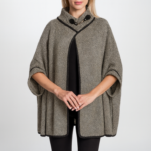 Black Knit Buckle Poncho Cape Cardigan