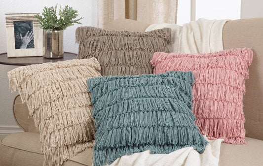 5990 - Fringes Woven Cotton Down Filled 18" Throw Pillow