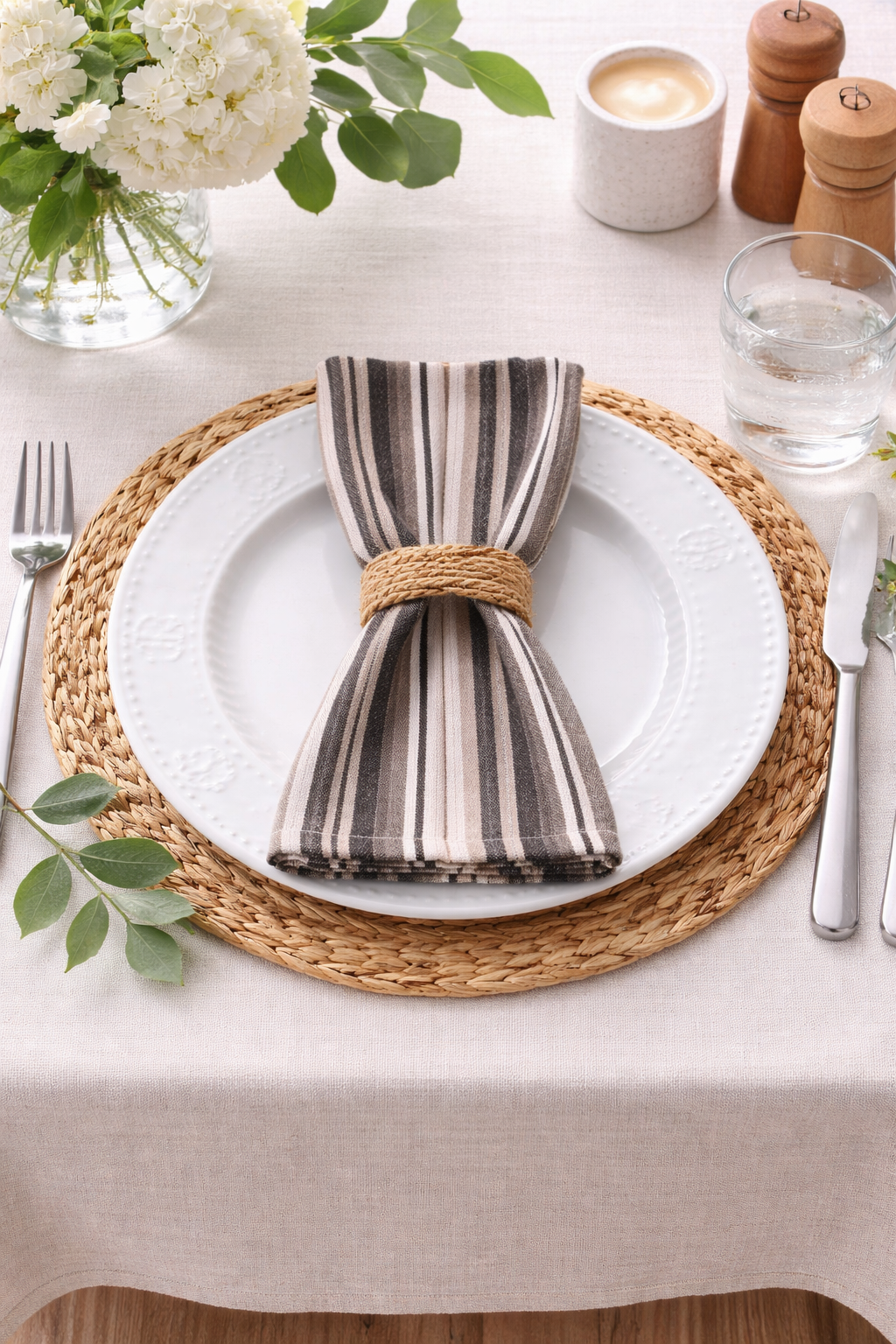 Brown Neutral Woven Striped 20" Cotton Blend Napkin