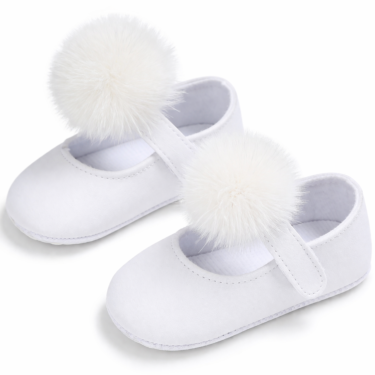 White Pom Pom Anti-Slip Baby Crib Shoes