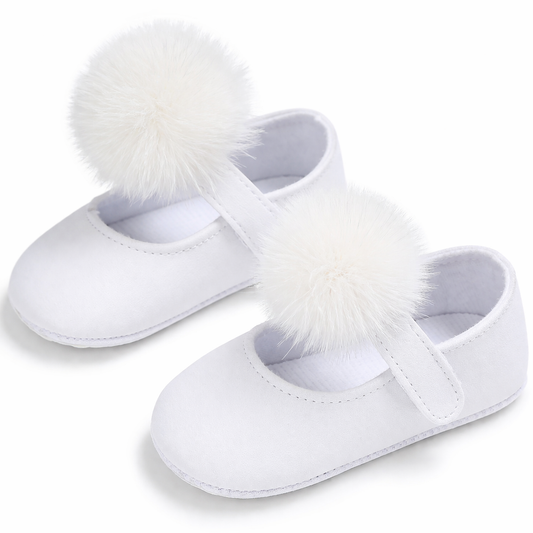 White Pom Pom Anti-Slip Baby Crib Shoes