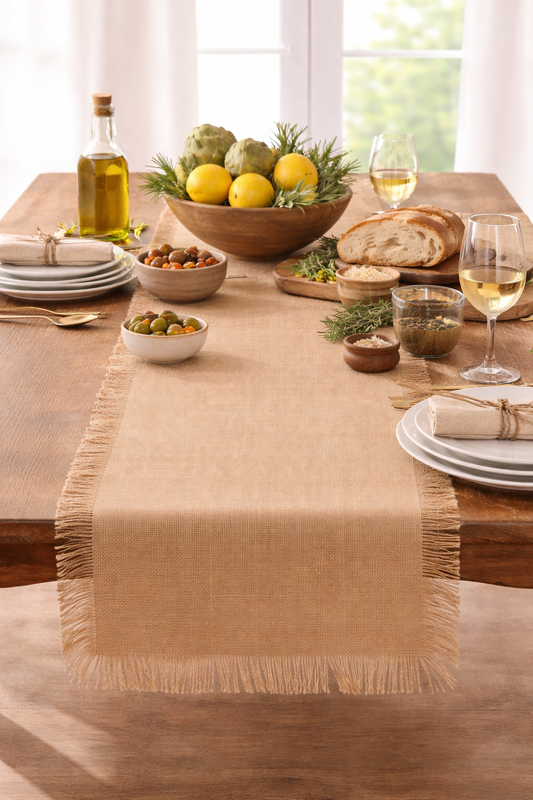 Natural Fringed Jute Woven Table Runner