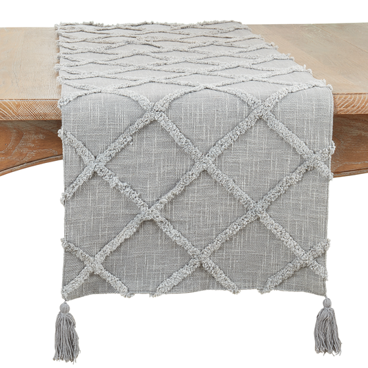 4400 - Grey Diamond Tufted Pure Cotton Table Runner