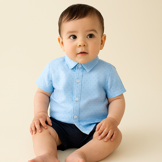 Blue Floral Boy Cotton Button-Down Dress Shirt