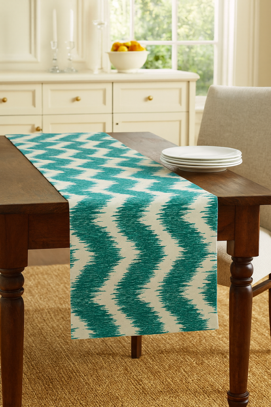 1032 - Green-White Two-Tone Wavy Cotton Table Runner