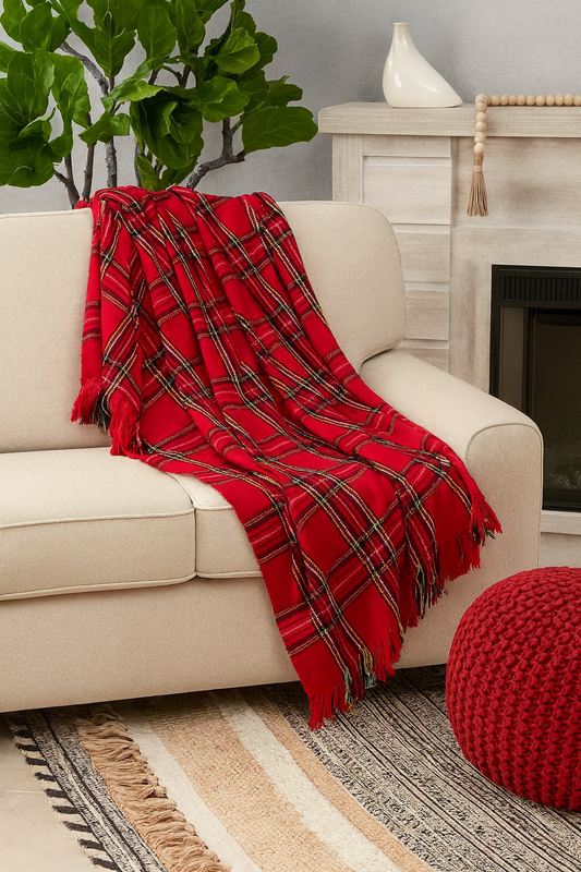 CTH123 - Red Tartan Plaid Cozy Festive 50X60 Inch Throw Blanket