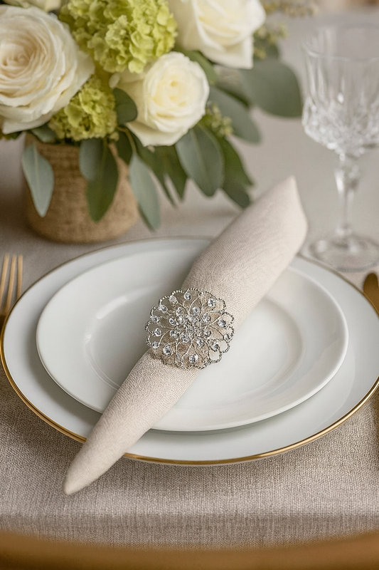 CH001 - Silver Jeweled  Crystal Flower Napkin Ring
