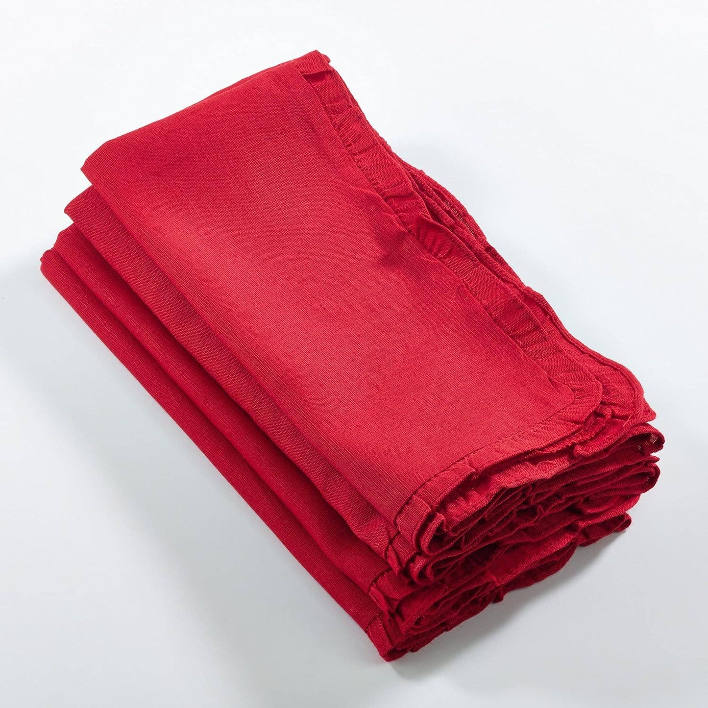 635 - Red Ruffled Linen Blend 20" Dinner Napkin