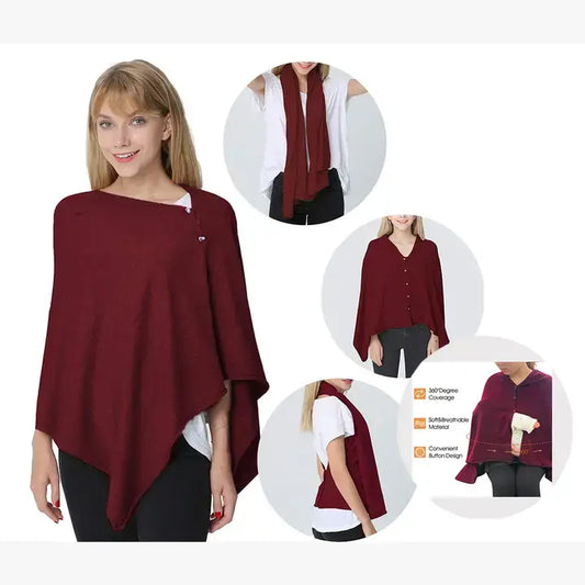 Burgundy Multi-use Knit Soft Nursing Shawl Poncho