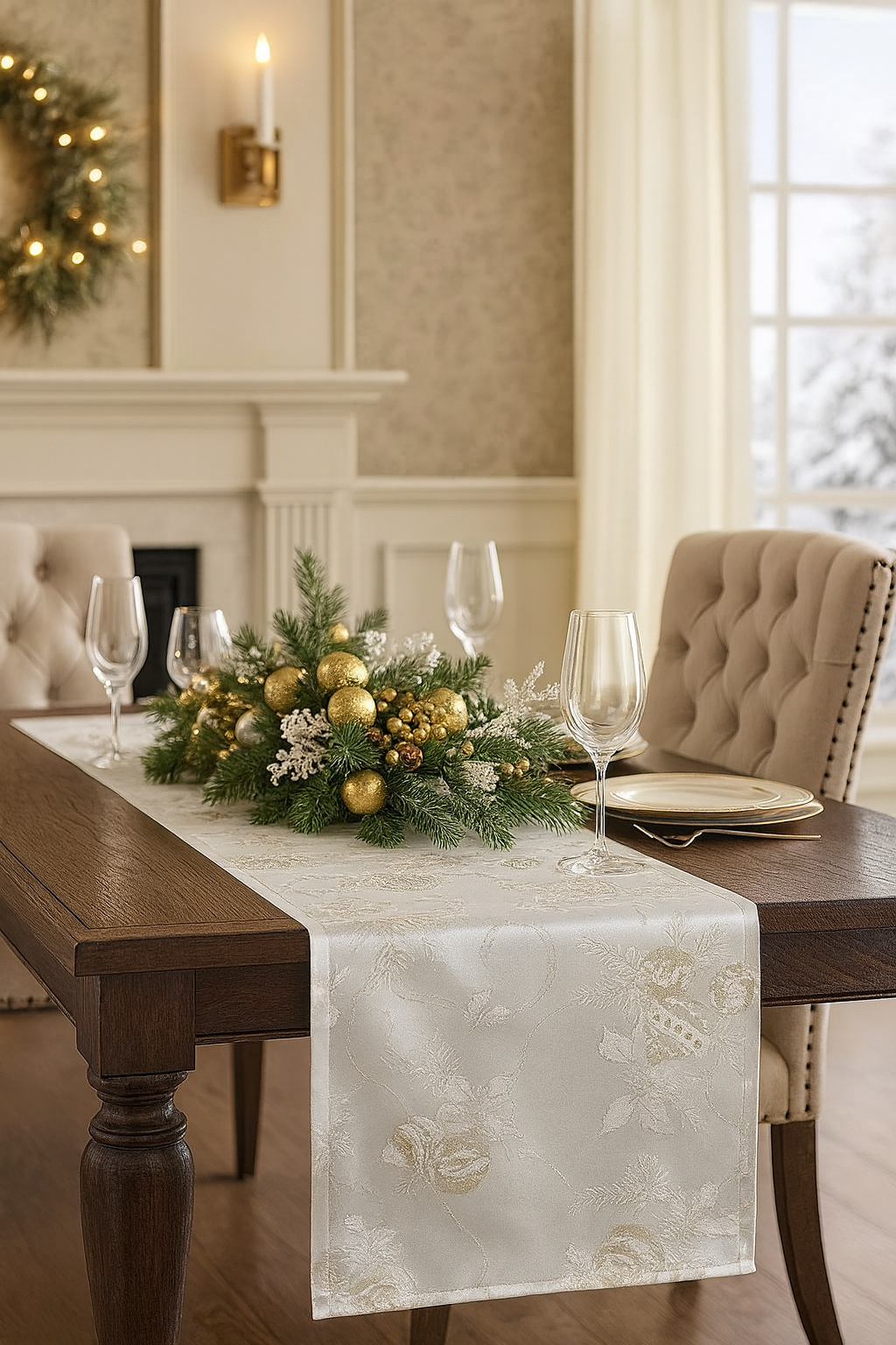 3075 - Ivory Royal De Noel Jacquard Table Runner