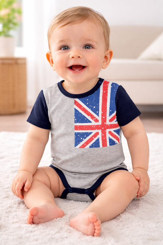 Grey UK Flag Cotton Baby Romper