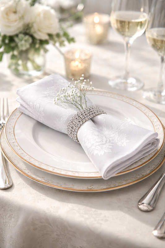 White Damask Cotton Blend 20" Cloth Napkin