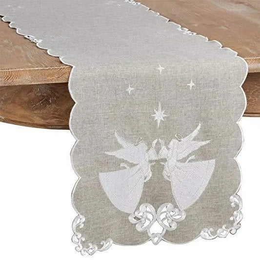 2618 - Grey Embroidered Angels 16"x72" Table Runner