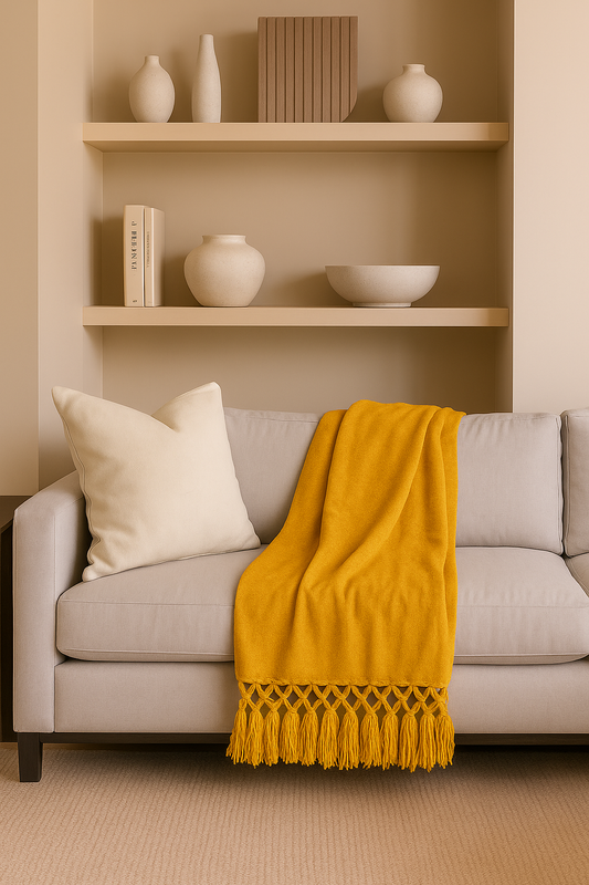 TH405 - Mustard Hand-Knotted Chenille Throw Blanket