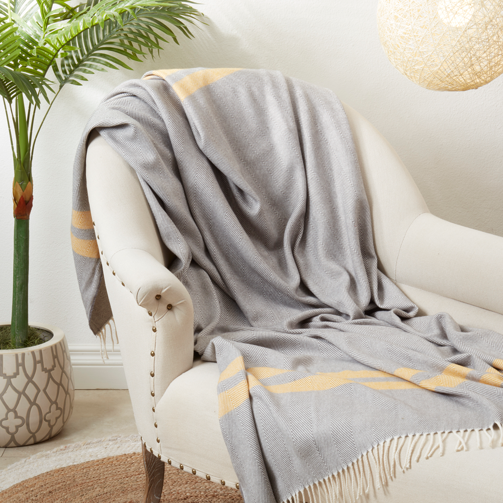 TH230 - Grey Striped Herringbone 50x60 Inch Throw Blanket