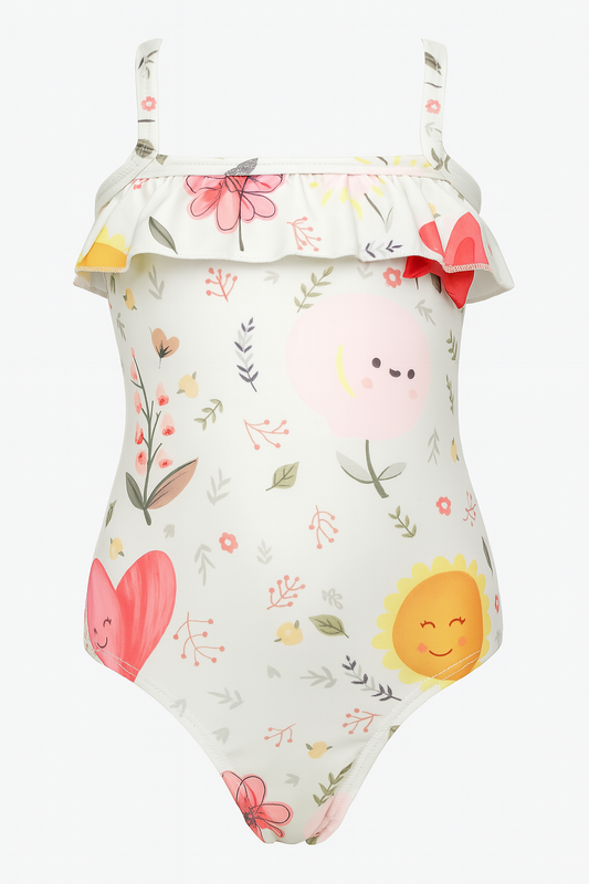 Ivory Flower One-Piece Toddler Girl Swimsuit