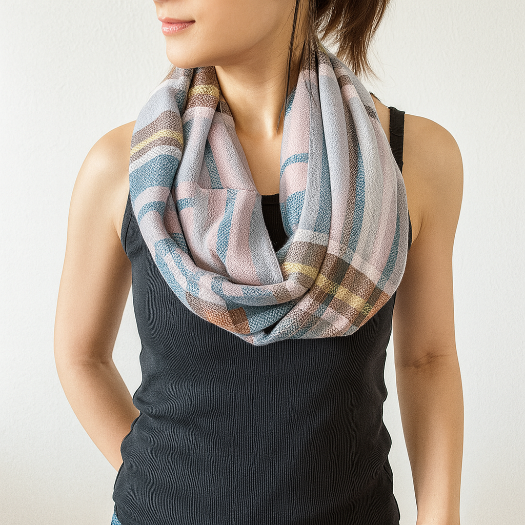 Brown Grey Infinity Scarf with Zipper Pocket