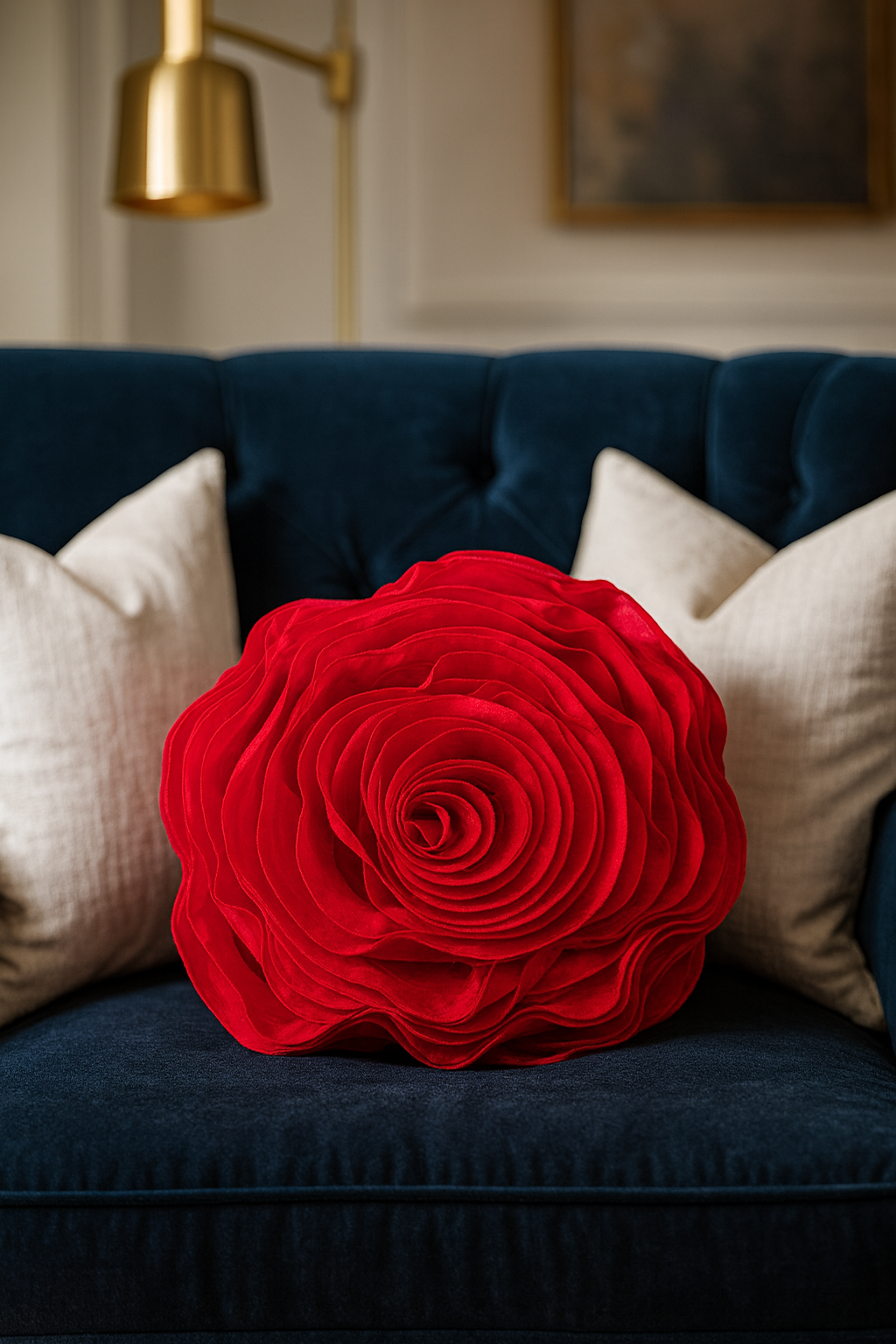 160 - Red Rose Chiffon 16" Decorative Throw Pillow