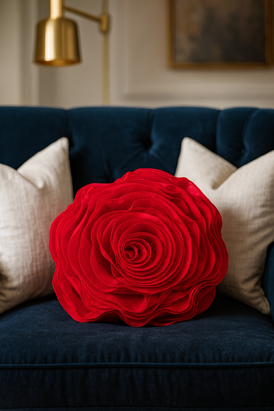 160 - Red Rose Chiffon 16" Decorative Throw Pillow