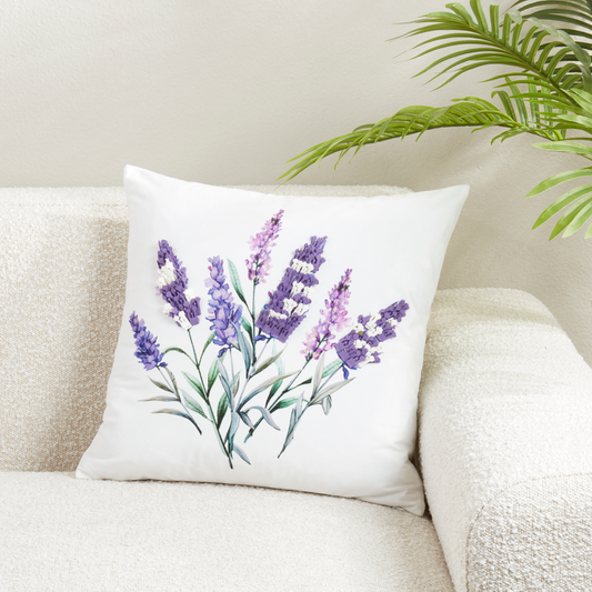 1248 - Purple Felt Applique Lavender 18" Throw Pillow