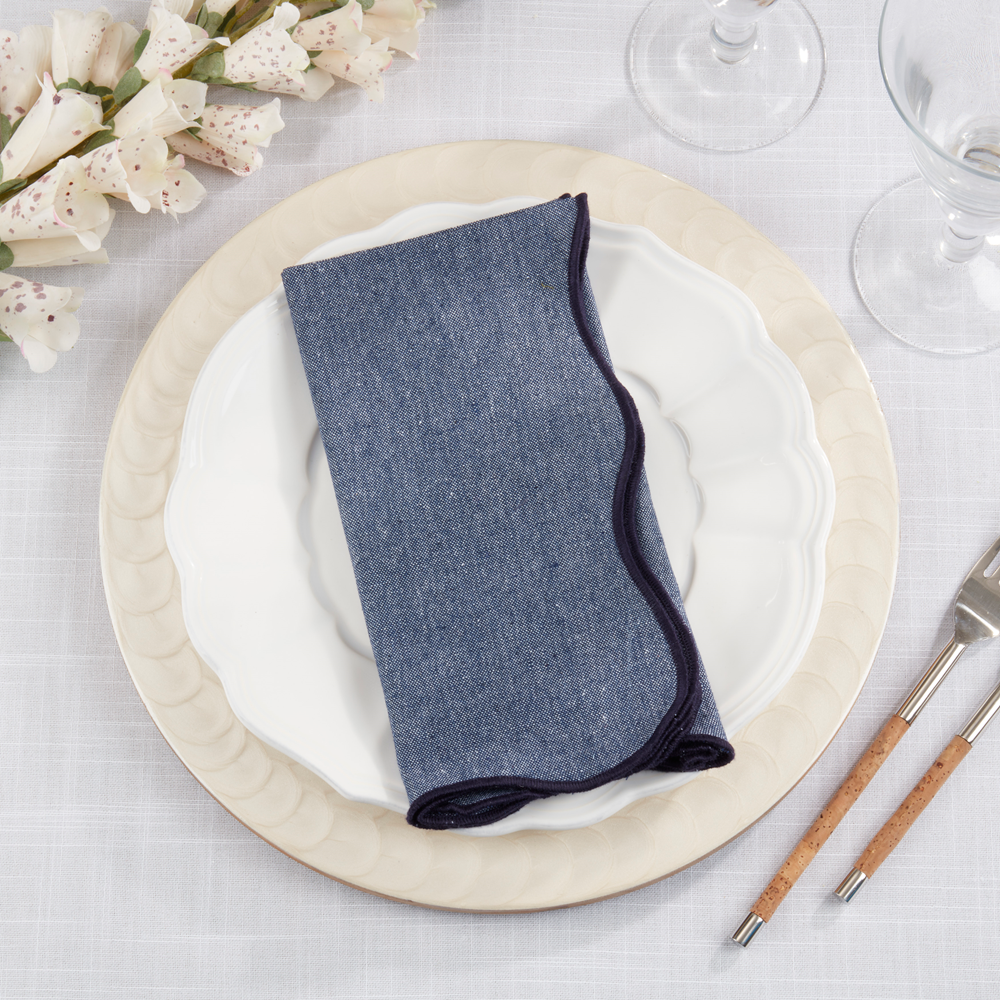 1069 - Blue Recycled Cotton Blend Scallop Border 20" Napkin