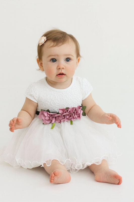 White Lace Tulle Baby Flower Girl Dress
