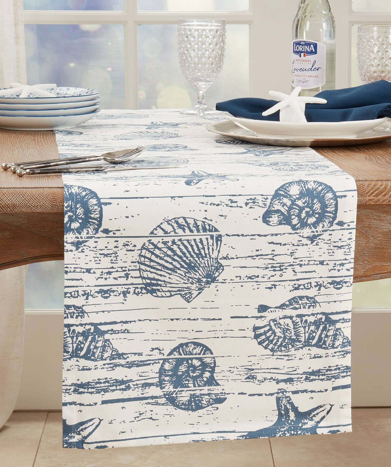 337 - Indigo Nautical Design Cotton Table Runner