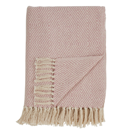 TH258 - Pink Diamond Weave Cotton Throw Blanket - 50"x60"