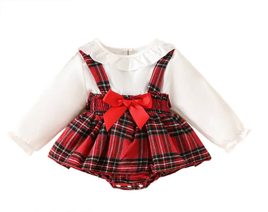 Holiday Plaid Bowknot Baby Romper Dress