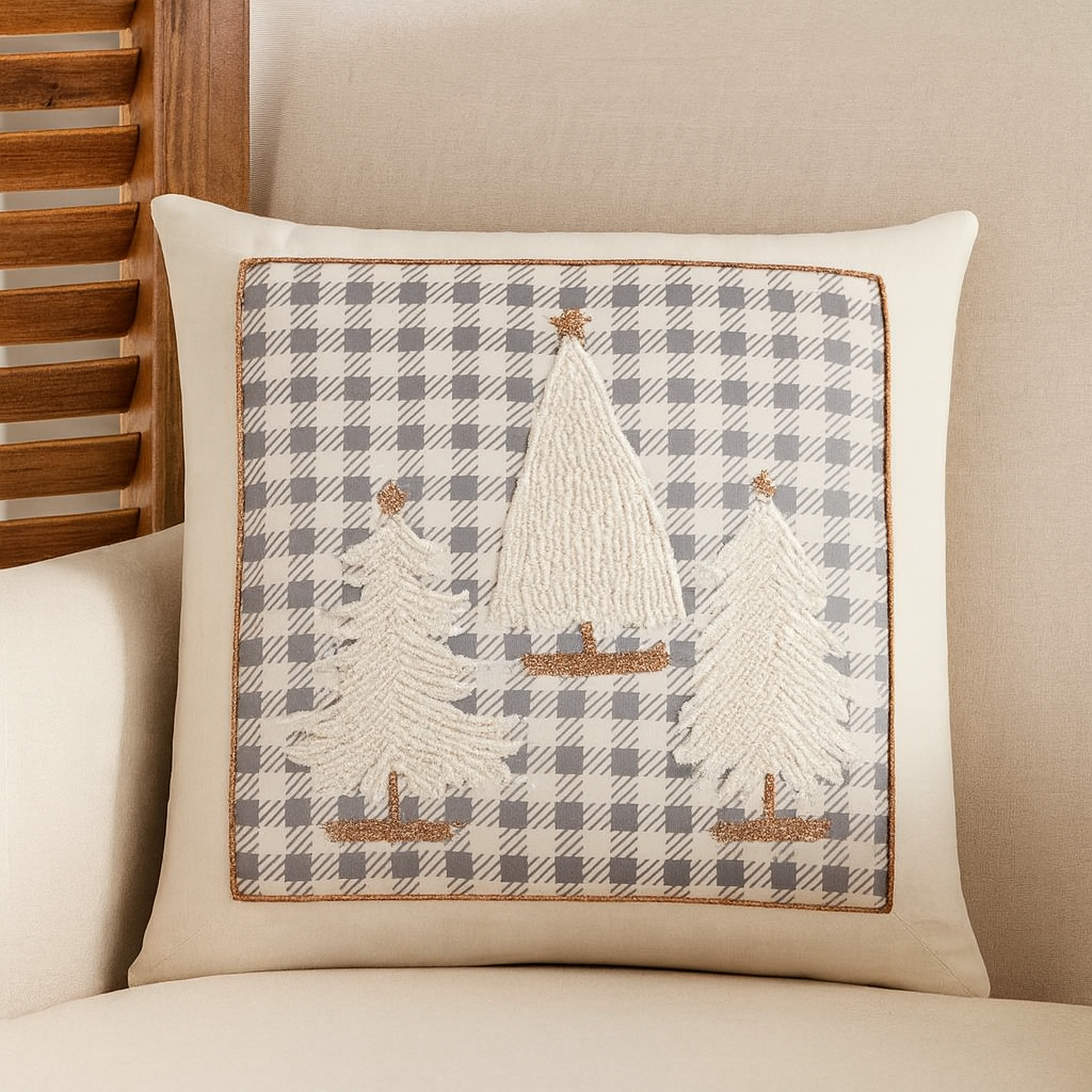 8062 - Houndstooth Christmas Trees Filled 18" Throw Pillow