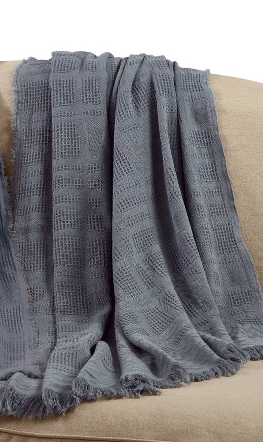 TH201 - Grey Cross Hatch Waffle Weave Cotton 50"x60" Throw Blanket