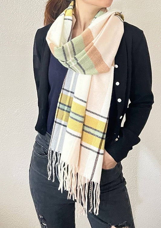 Multicolor Plaid Fringe Cashmere Ultra Soft Scarf