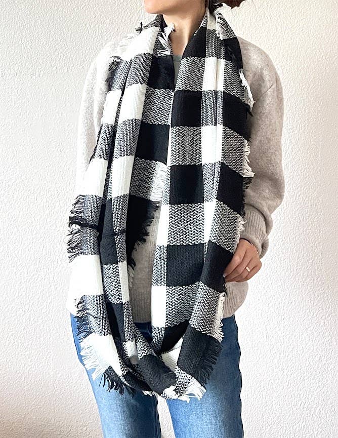 Black & White Buffalo Plaid Infinity Scarf