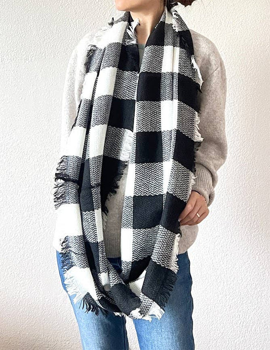 Black & White Buffalo Plaid Infinity Scarf