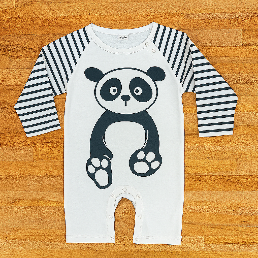 Black & White Panda Cotton Baby Romper