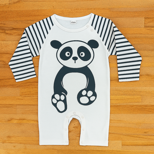 Black & White Panda Cotton Baby Romper