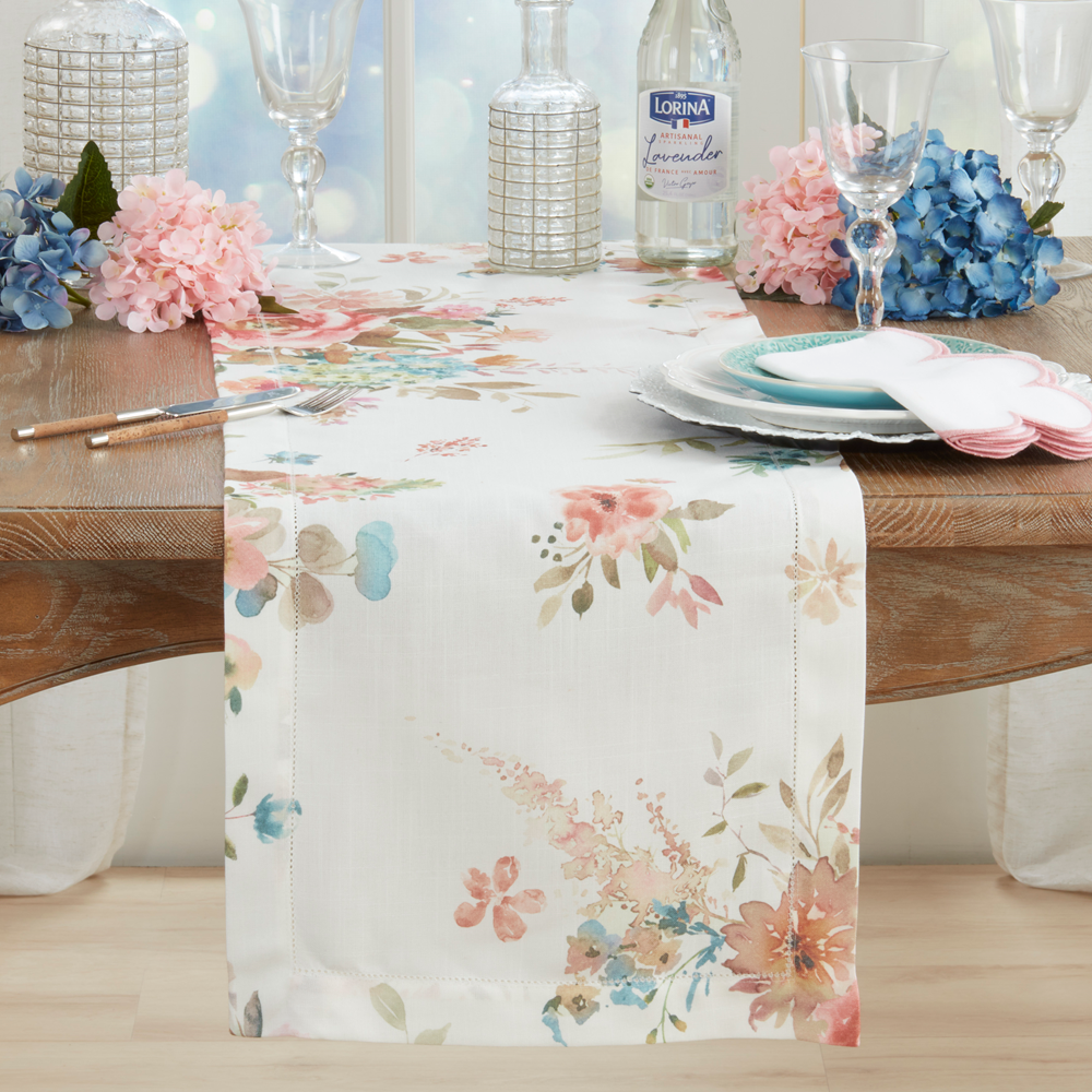 9516 - Hemstitch Floral Table Runner - 16"x 72"