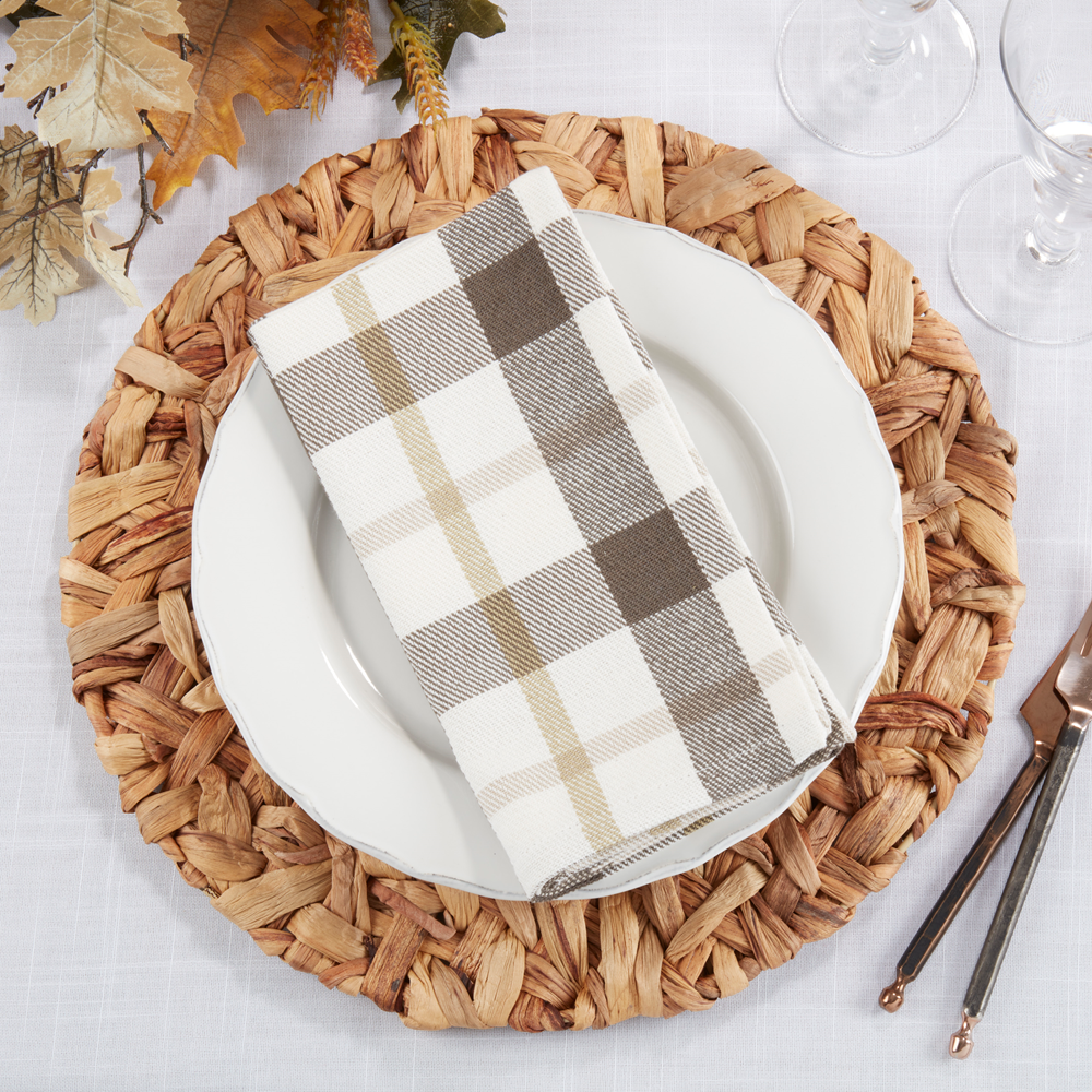8050 - Grey Plaid White Cotton 20" Cloth Napkin