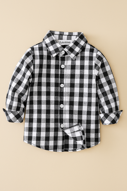 Black & White Plaid Cotton Button-Down Shirt – Baby Toddler