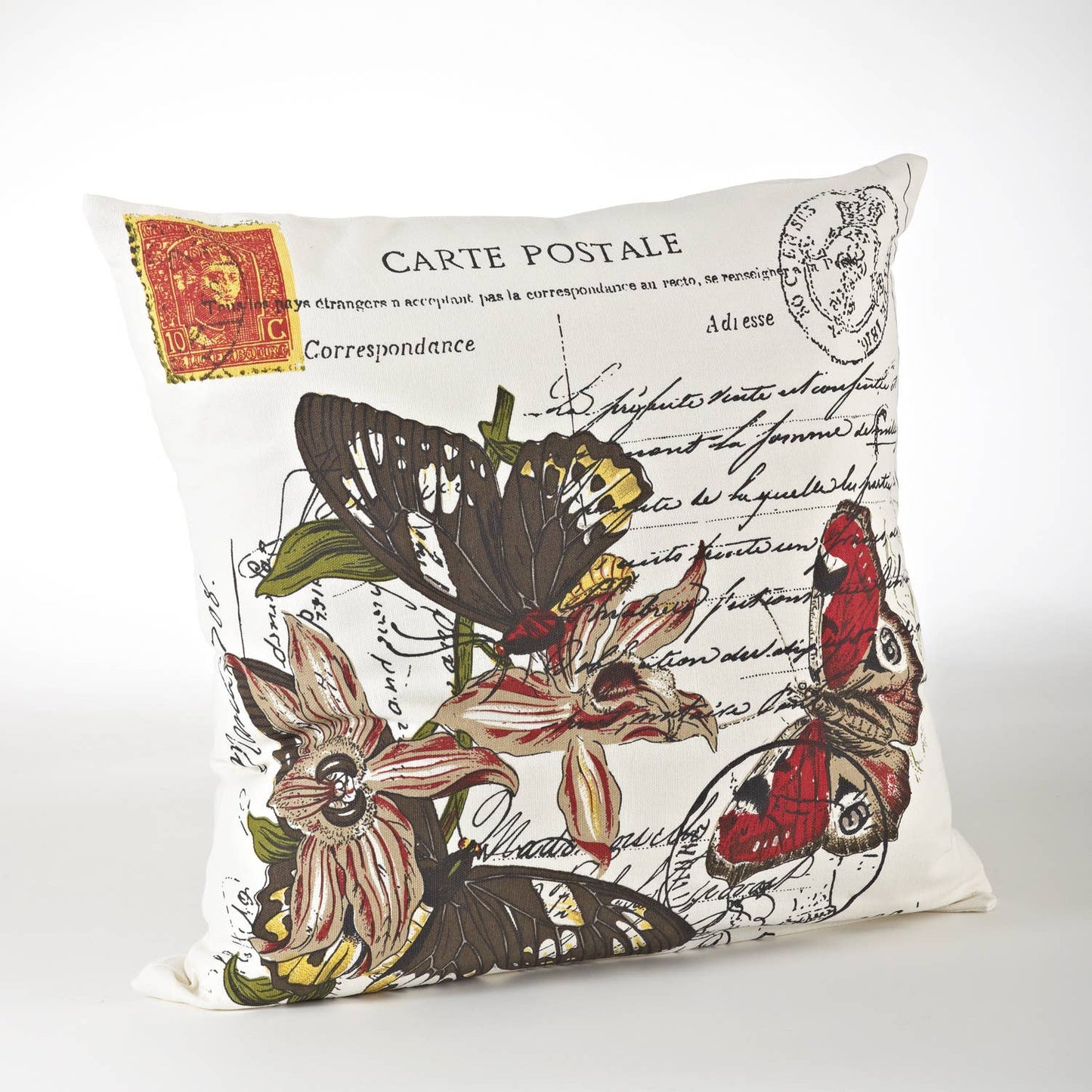 3135 - Carte Postale Butterfly Floral Down Filled 18" Throw Pillow
