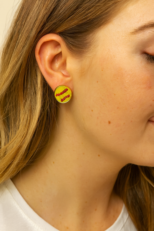 Yellow Baseball Leather Stud Earrings