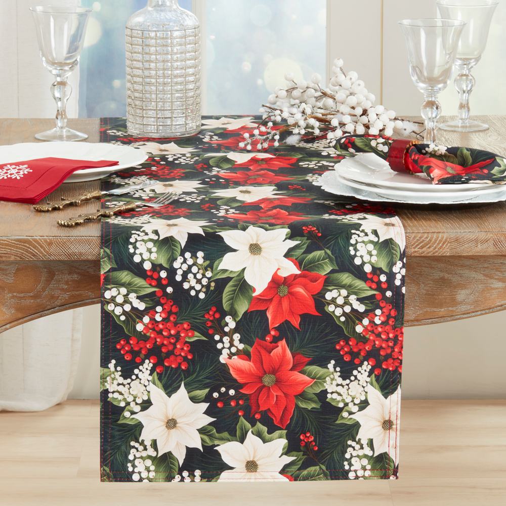 1033 - Poinsettia and Berries Table Runner - 16"X72"
