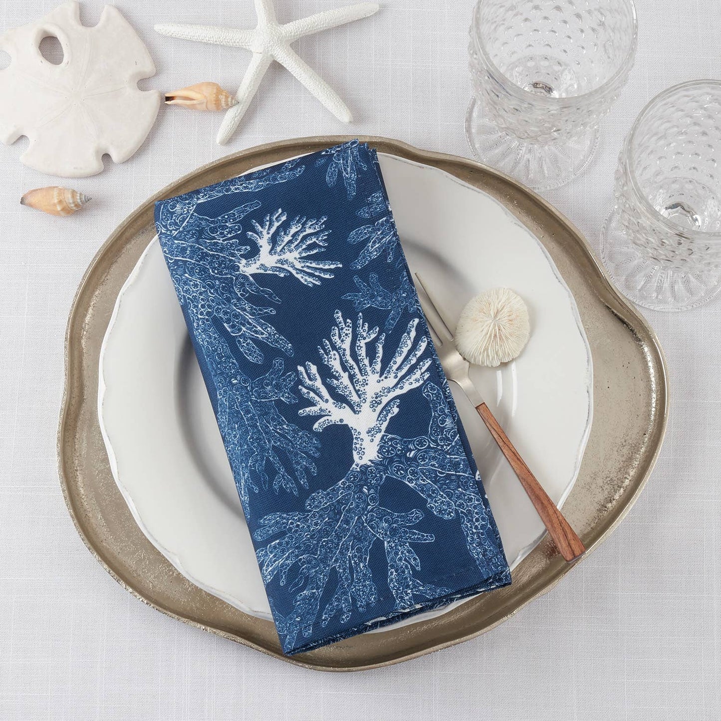 1204 - Navy Blue Sea Coral  20" Cloth Dinner Napkin