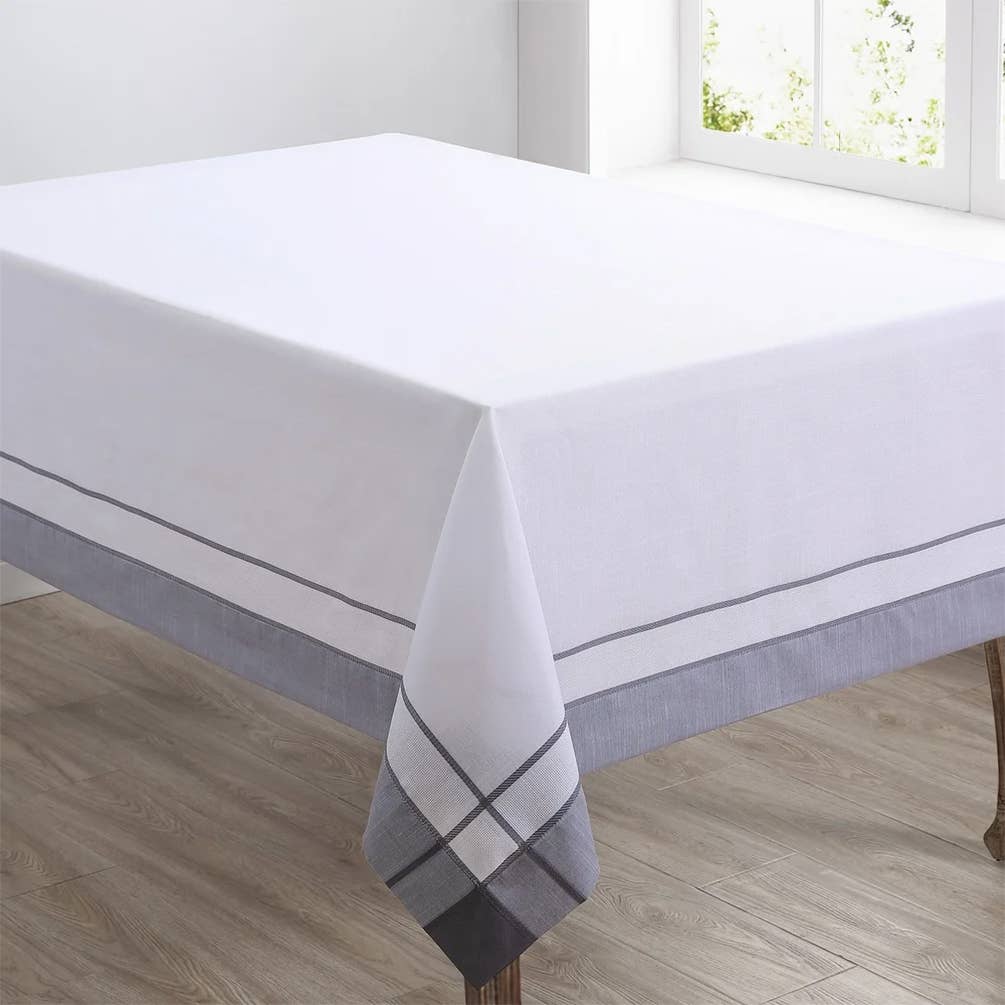 351 - Grey Banded Border Design Tablecloth