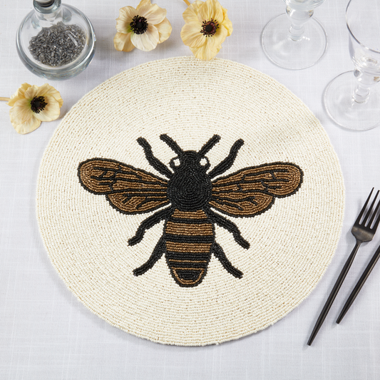 9086 - Gold Beaded Bee 15" Round Placemat
